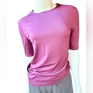 JIL SANDERS eggplant silk 3/4 length sleeve T-shirt